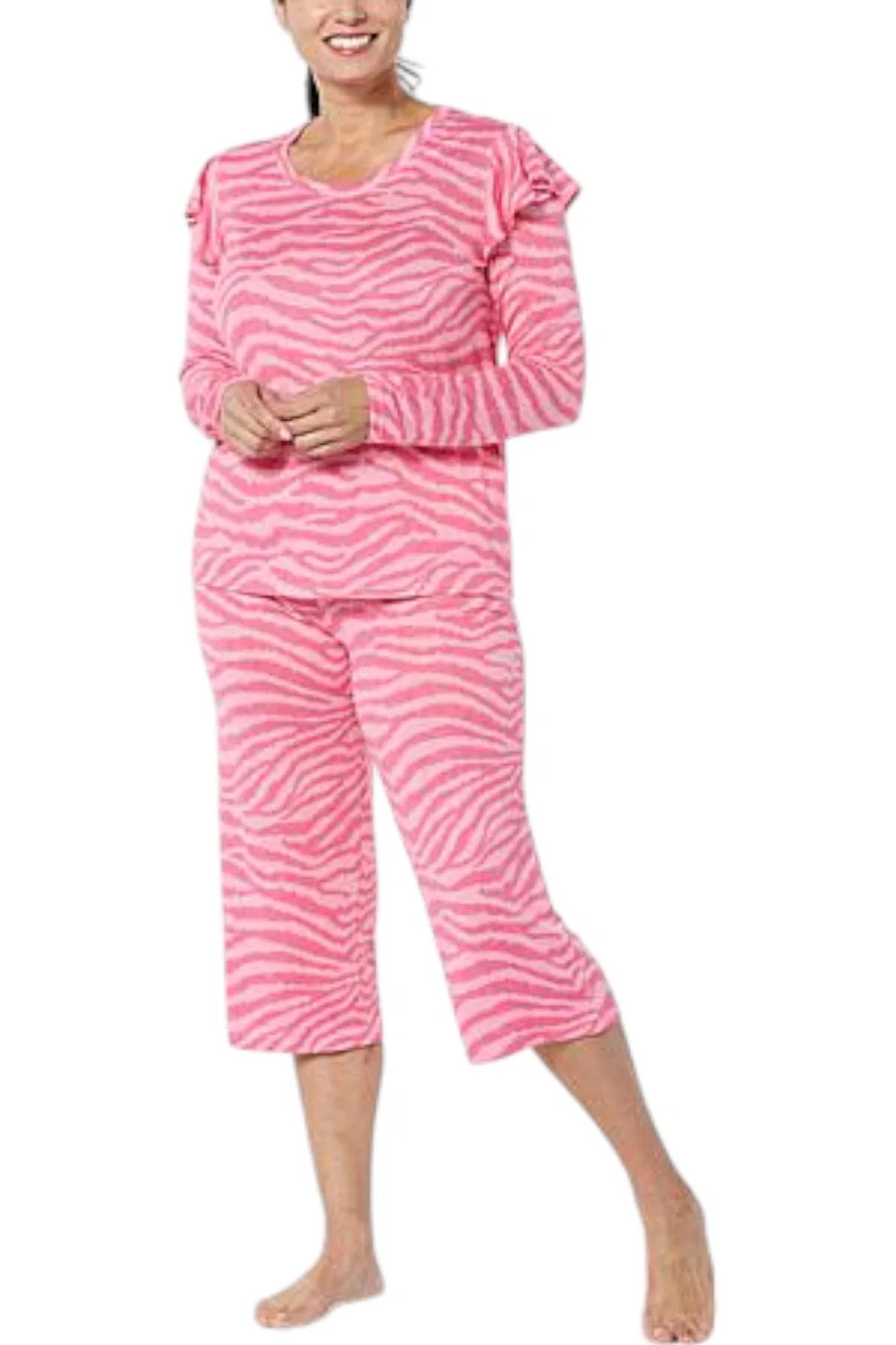 Comfort Code Women's 2-piece Knit PJ Set Oatmeal Rose Zebra - Regular